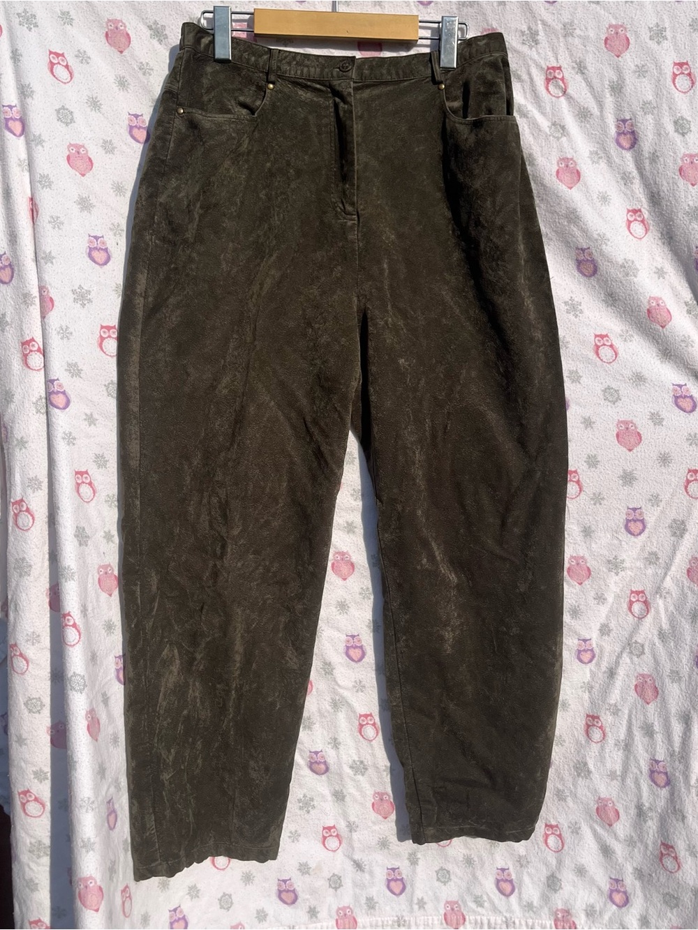 Dark Olive Green Corduroy High-Waist Pants